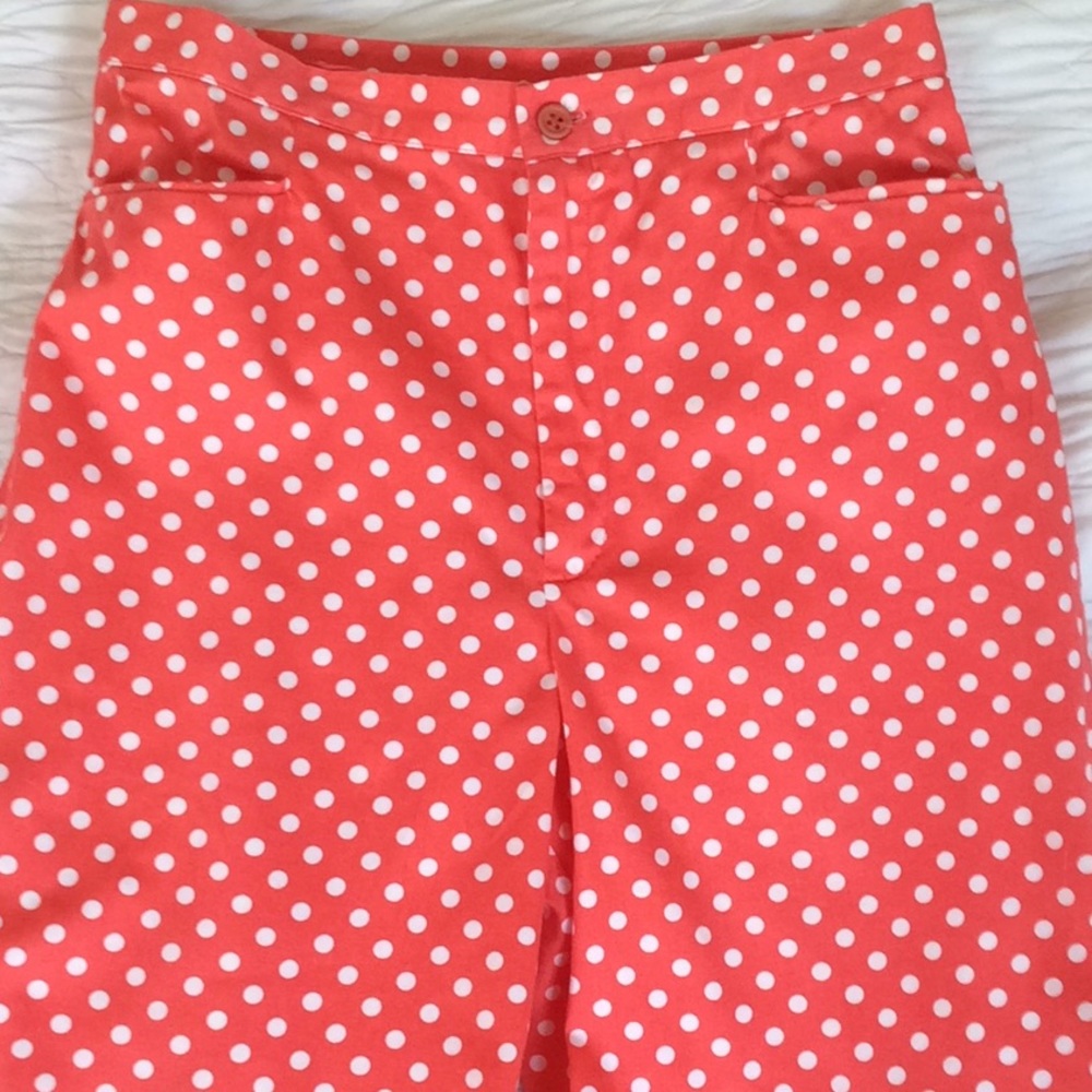 Bright Pink Polka Dot Pants Ankle cropped.  Size 8